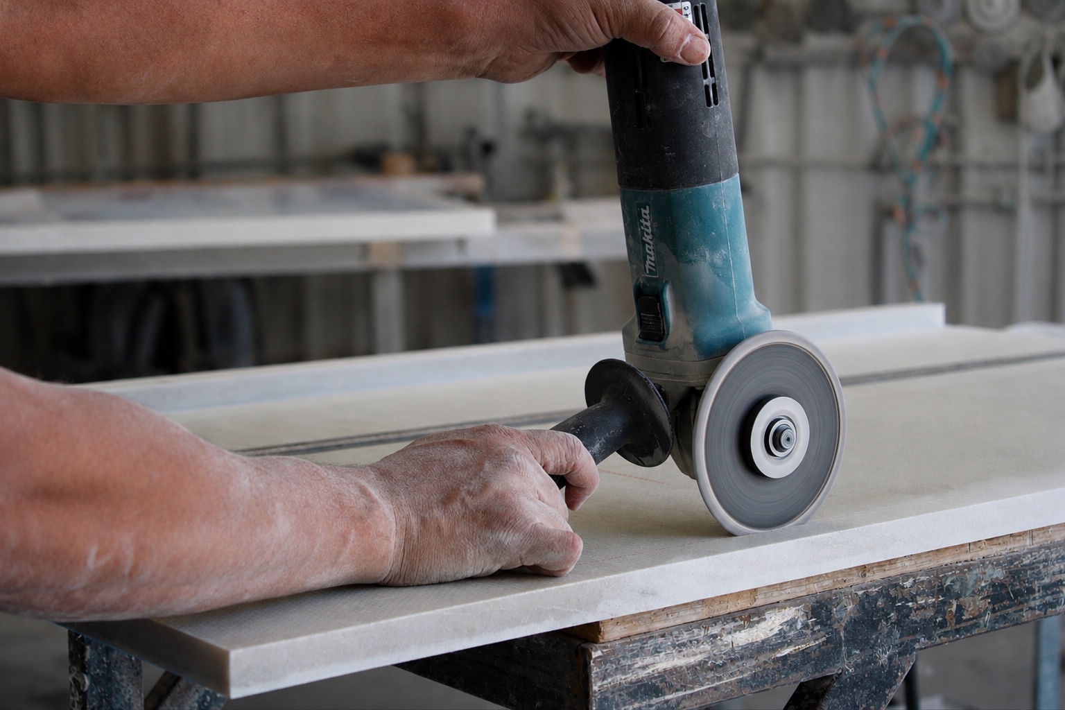 Grinder detail on a slab edge
